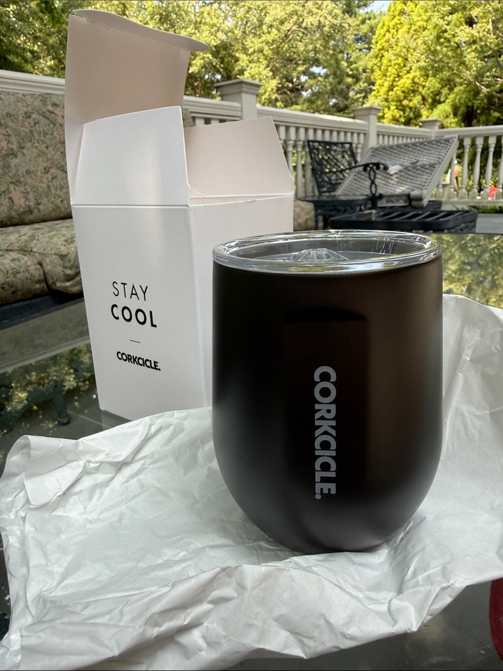 Corkcicle Black Insulated Stemless Tumbler with Clear Lid